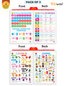 Set of 2 | 2 IN 1 NUMBER & FRACTIONS AND MATHS KEYWORDS and 2 IN 1 COLOURS AND SHAPES Early Learning Educational Charts for Kids