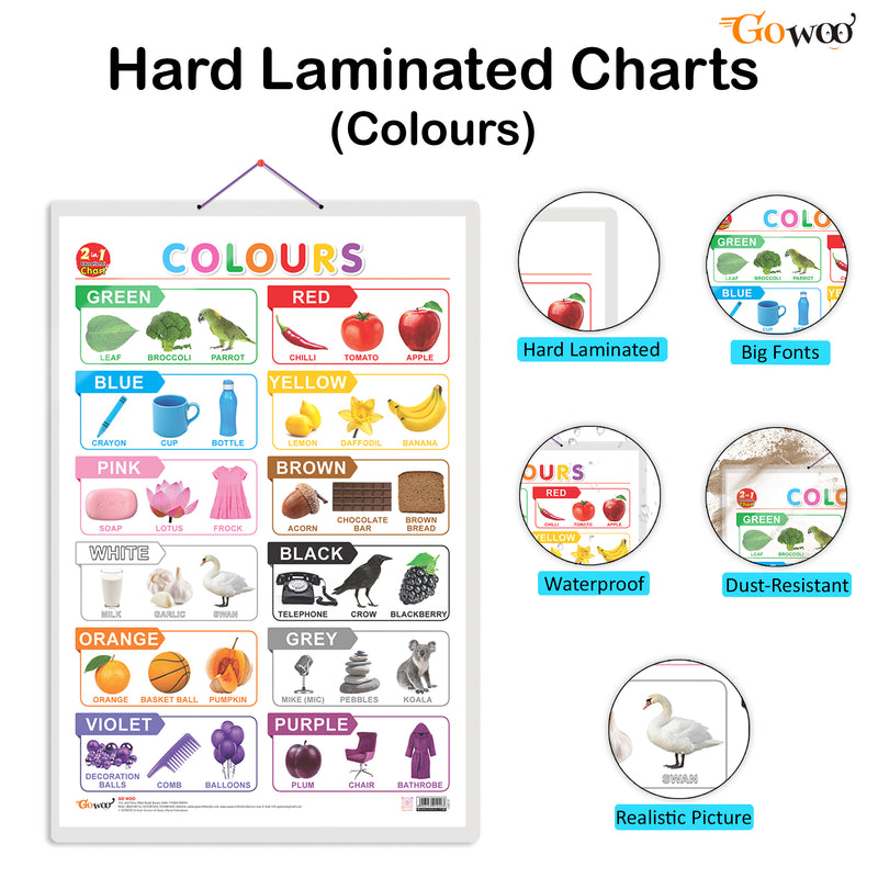 Set of 2 | 2 IN 1 NUMBER & FRACTIONS AND MATHS KEYWORDS and 2 IN 1 COLOURS AND SHAPES Early Learning Educational Charts for Kids