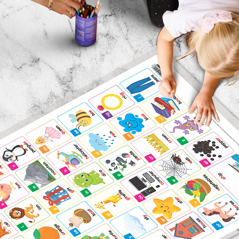 Set of 2 |2 IN 1 WILD AND FARM ANIMALS & PETS and 2 IN 1 PHONICS 1 AND PHONICS 2 Early Learning Educational Charts for Kids|  20"X30" inch |Non-Tearable and Waterproof| Double Sided Laminated | Perfect for Homeschooling, Kindergarten and Nursery Students