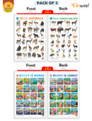 Set of 2 |2 IN 1 WILD AND FARM ANIMALS & PETS and 2 IN 1 BENNY IS BORED AND BENNY IS LONELY Early Learning Educational Charts for Kids|