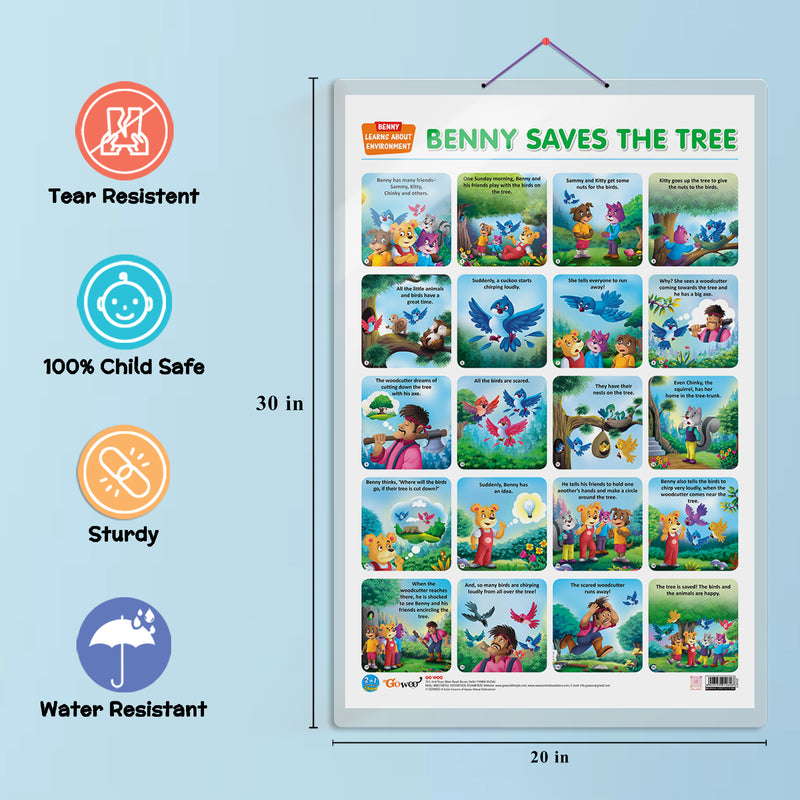 Set of 2 |2 IN 1 WILD AND FARM ANIMALS & PETS and 2 IN 1 BENNY LEARNS TO LOVE PLANTS AND BENNY SAVES THE TREE Early Learning Educational Charts for Kids|