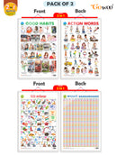Set of 2 |2 IN 1 GOOD HABITS AND ACTION WORDS AND 2 IN 1 HINDI VARNMALA AND BAARAHKHADEE Early Learning Educational Charts for Kids|