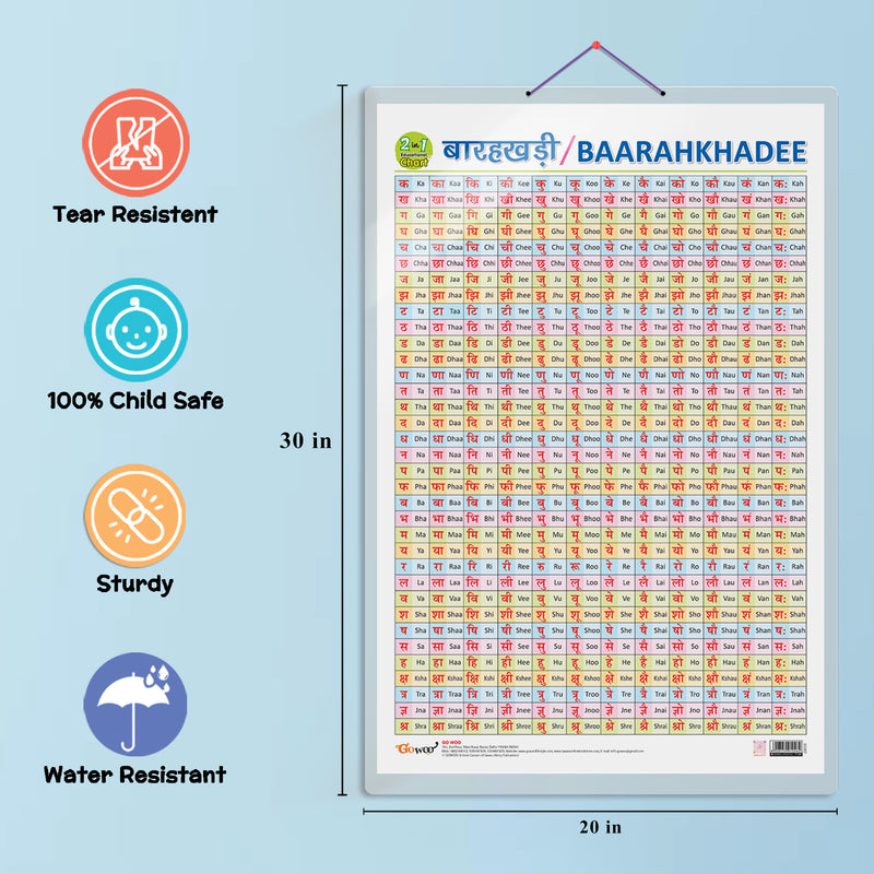 Set of 2 |2 IN 1 GOOD HABITS AND ACTION WORDS AND 2 IN 1 HINDI VARNMALA AND BAARAHKHADEE Early Learning Educational Charts for Kids|