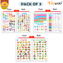 Set of 3 | 2 IN 1 NUMBER & FRACTIONS AND MATHS KEYWORDS, 2 IN 1 COLOURS AND SHAPES and 2 IN 1 FRUITS AND VEGETABLES Early Learning Educational Charts for Kids