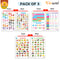 Set of 3 | 2 IN 1 NUMBER & FRACTIONS AND MATHS KEYWORDS, 2 IN 1 COLOURS AND SHAPES and 2 IN 1 FRUITS AND VEGETABLES Early Learning Educational Charts for Kids