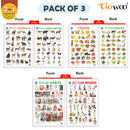 Set of 3 |2 IN 1 FRUITS AND VEGETABLES, 2 IN 1 WILD AND FARM ANIMALS & PETS and 2 IN 1 GOOD HABITS AND ACTION WORDS Early Learning Educational Charts for Kids
