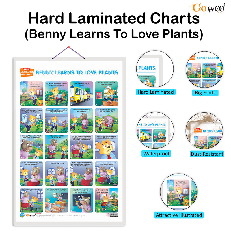 Set of 3 |2 IN 1 WILD AND FARM ANIMALS & PETS, 2 IN 1 GOOD HABITS AND ACTION WORDS and 2 IN 1 BENNY LEARNS TO LOVE PLANTS AND BENNY SAVES THE TREE Early Learning Educational Charts for Kids