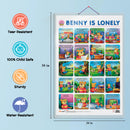 Set of 3 |2 IN 1 GOOD HABITS AND ACTION WORDS, 2 IN 1 ADDITION AND SUBTRACTION and 2 IN 1 BENNY IS BORED AND BENNY IS LONELY Early Learning Educational Charts for Kids