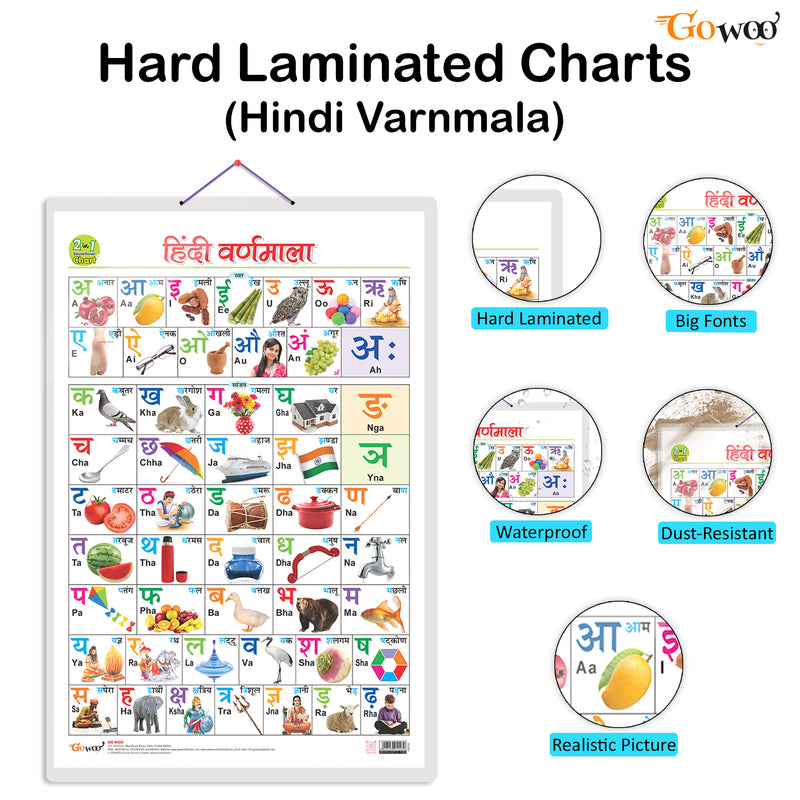 Set of 3 | 2 IN 1 HINDI VARNMALA AND BAARAHKHADEE, 2 IN 1 BENNY IS ANGRY AND BENNY IS JEALOUS and 2 IN 1 BENNY LEARNS TO LOVE PLANTS AND BENNY SAVES THE TREE Early Learning Educational Charts for Kids