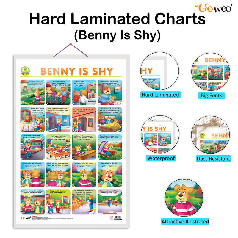 Set of 3 | 2 IN 1 BENNY IS ANGRY AND BENNY IS JEALOUS, 2 IN 1 BENNY IS BORED AND BENNY IS LONELY and 2 IN 1 BENNY IS SAD AND BENNY IS SHY Early Learning Educational Charts for Kids