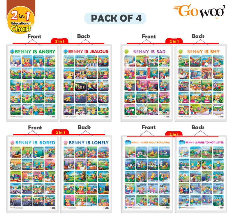 Set of 4 |  2 IN 1 BENNY IS ANGRY AND BENNY IS JEALOUS, 2 IN 1 BENNY IS BORED AND BENNY IS LONELY, 2 IN 1 BENNY IS SAD AND BENNY IS SHY and 2 IN 1 BENNY LEARNS ABOUT POLLUTION AND BENNY LEARNS NOT TO LITTER