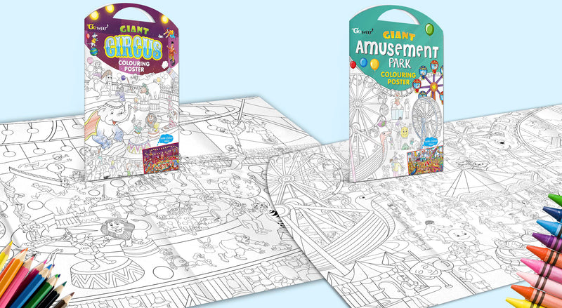 GIANT CIRCUS COLOURING POSTER and GIANT AMUSEMENT PARK COLOURING POSTER | Pack of 2 Posters I Enchanted Coloring Combo