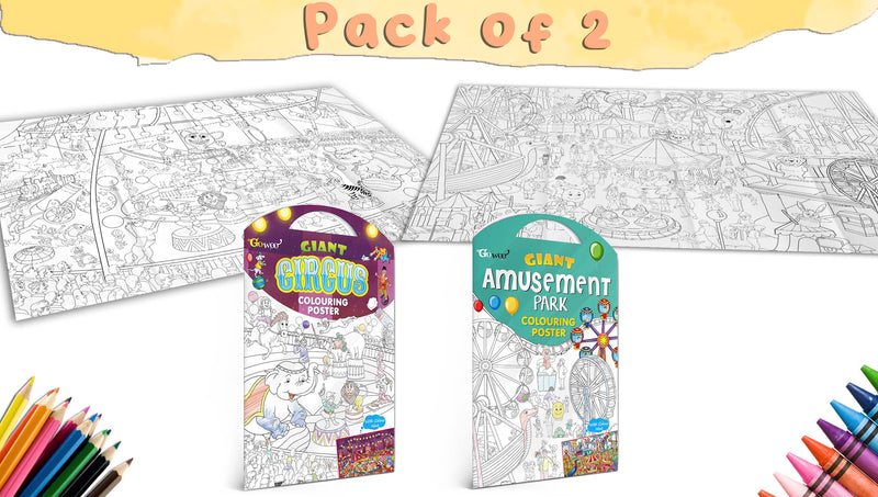 GIANT CIRCUS COLOURING POSTER and GIANT AMUSEMENT PARK COLOURING POSTER | Pack of 2 Posters I Enchanted Coloring Combo