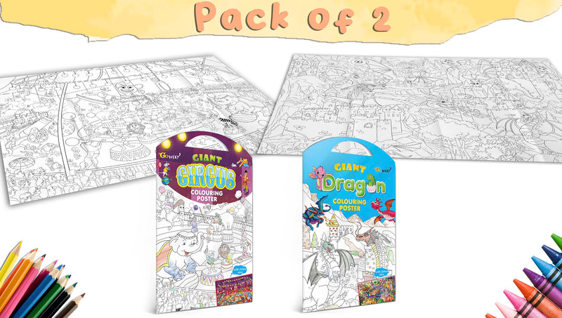 GIANT CIRCUS COLOURING POSTER and GIANT DRAGON COLOURING POSTER | Combo of 2 Posters I best colouring poster