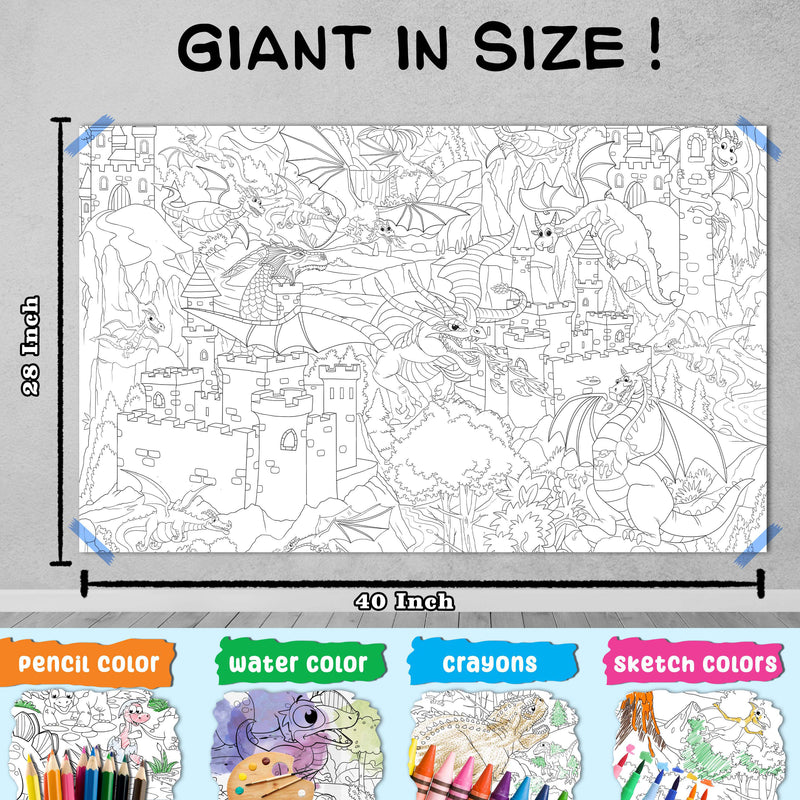 GIANT AT THE MALL COLOURING POSTER, GIANT PRINCESS CASTLE COLOURING POSTER and GIANT DRAGON COLOURING POSTER | Combo pack of 3 Posters I Coloring Posters Giant Set