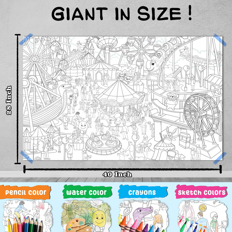 GIANT DINOSAUR COLOURING POSTER, GIANT AMUSEMENT PARK COLOURING POSTER and GIANT UNDER THE OCEAN COLOURING POSTER | Set of 3 Posters I Giant Coloring Posters Premium Collection