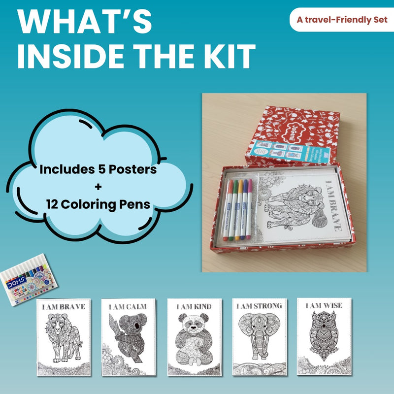 JoGenii Mandala Affirmations Poster Coloring Kit – Animal Theme