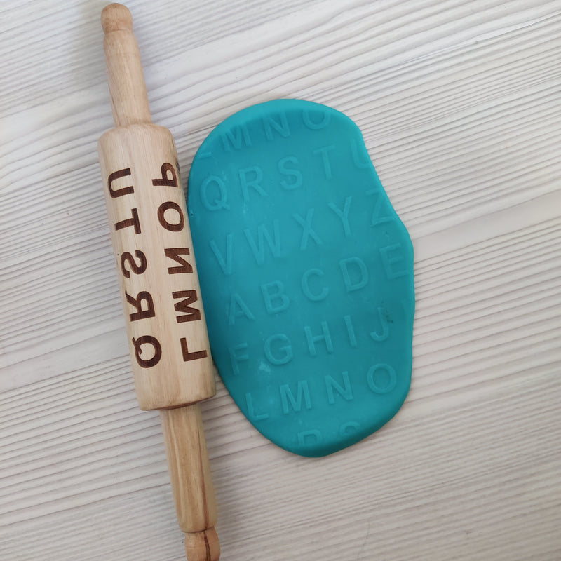 KIDDO KORNER | Alphabet Play Dough Rolling Pin | Wooden Alphabet Engraved Rolling Pin For Kids