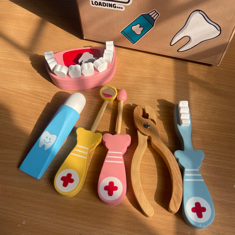 Playbox 6 Pcs Kids Dentist Toy Set | Pretend Play Wooden Doctor Set ( 1 Years + ) Imagination and Creativity