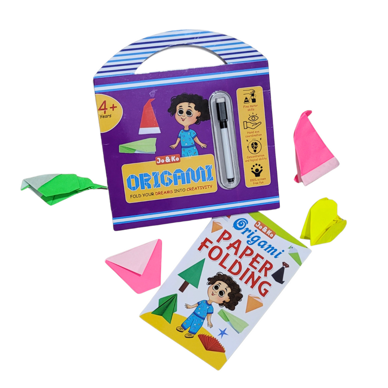 JoGenii Origami Kit - 100 sheets + Instruction booklet + Marker | Travel friendly