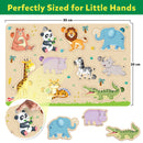 Little Berry Jungle Animals Wooden Puzzle Tray - Knob and Peg Puzzle Multicolour - 26 Pegs