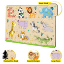 Little Berry Jungle Animals Wooden Puzzle Tray - Knob and Peg Puzzle Multicolour - 26 Pegs