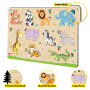 Little Berry Jungle Animals Wooden Puzzle Tray - Knob and Peg Puzzle Multicolour - 26 Pegs