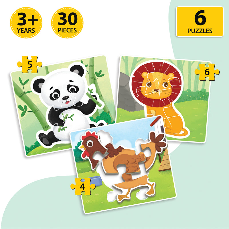 Little Berry Baby’s First Jigsaw Puzzle Set of 2 for Kids: Jungle Animals and Farm Animals - 15 Puzzle Pieces Each