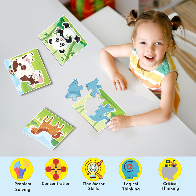 Little Berry Baby’s First Jigsaw Puzzle Set of 2 for Kids: Jungle Animals and Farm Animals - 15 Puzzle Pieces Each