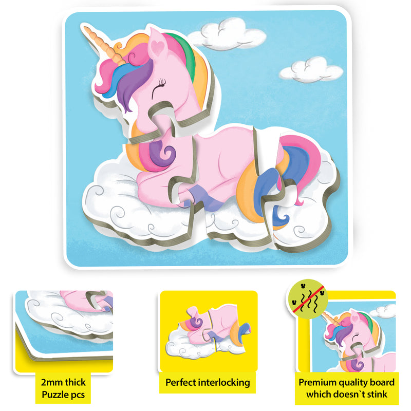 Little Berry Baby’s First Jigsaw Puzzle Set of 2 for Kids: World of Dinosaurs and Magical Unicorns - 15 Puzzle Pieces Each