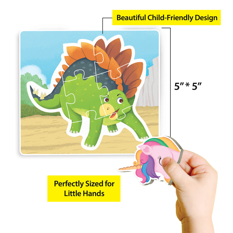 Little Berry Baby’s First Jigsaw Puzzle Set of 2 for Kids: World of Dinosaurs and Magical Unicorns - 15 Puzzle Pieces Each