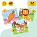 Little Berry Baby’s First Jigsaw Puzzle Set of 4 for Kids: Jungle Animals, Farm Animals, Fruits & Vegetables - 15 Puzzle Pieces Each