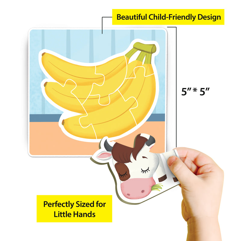 Little Berry Baby’s First Jigsaw Puzzle Set of 4 for Kids: Jungle Animals, Farm Animals, Fruits & Vegetables - 15 Puzzle Pieces Each