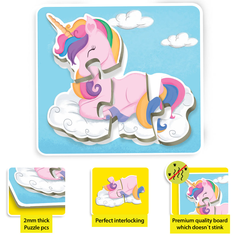 Little Berry Baby’s First Jigsaw Puzzle Set of 4 for Kids: Baby Animals, Ocean Animals, World of Dinosaurs & Magical Unicorns - 15 Puzzle Pieces Each