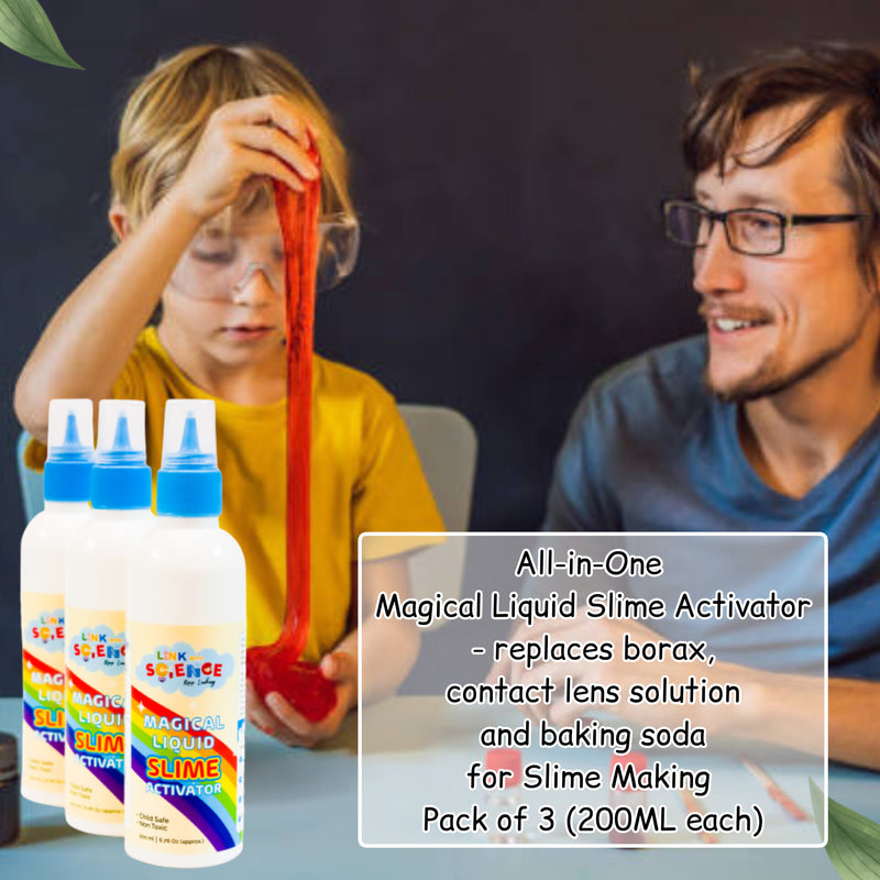 Link With Science All-in-One Magical Liquid Slime Activator - replaces borax, contact lens solution and baking soda for Slime Making (200ML) - Pack Of 3 (200ML each)