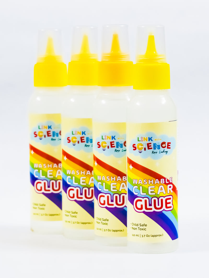 Link with Science Premium PVA Slime and Craft glue | Smooth and Stretchy Slime | Non-Toxic, Washable and Child Friendly | School Glue | Perfect for Making Slime - Pack of 4 (Clear - 100ml Each)