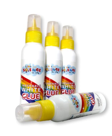 Link with Science Premium PVA Slime and Craft glue | Smooth and Stretchy Slime | Non-Toxic, Washable and Child Friendly | School Glue | Perfect for Making Slime - Pack of 4 (White - 100ml Each)