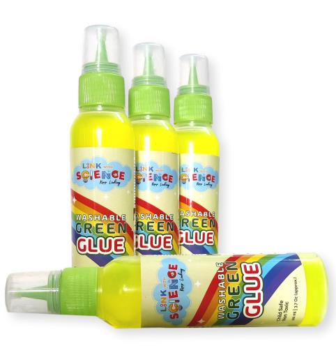 Link with Science Premium PVA Slime and Craft glue | Smooth and Stretchy Slime | Non-Toxic, Washable and Child Friendly | School Glue | Perfect for Making Slime - Pack of 4 (Green - 100ml Each)