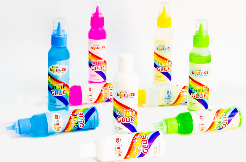 Link With Science Premium PVA Slime and Craft glue | Smooth and Stretchy Slime | Non-Toxic, Washable and Child Friendly | School Glue | Perfect for Making Slime - Pack of 10 (Multicolor - 100ml Each)