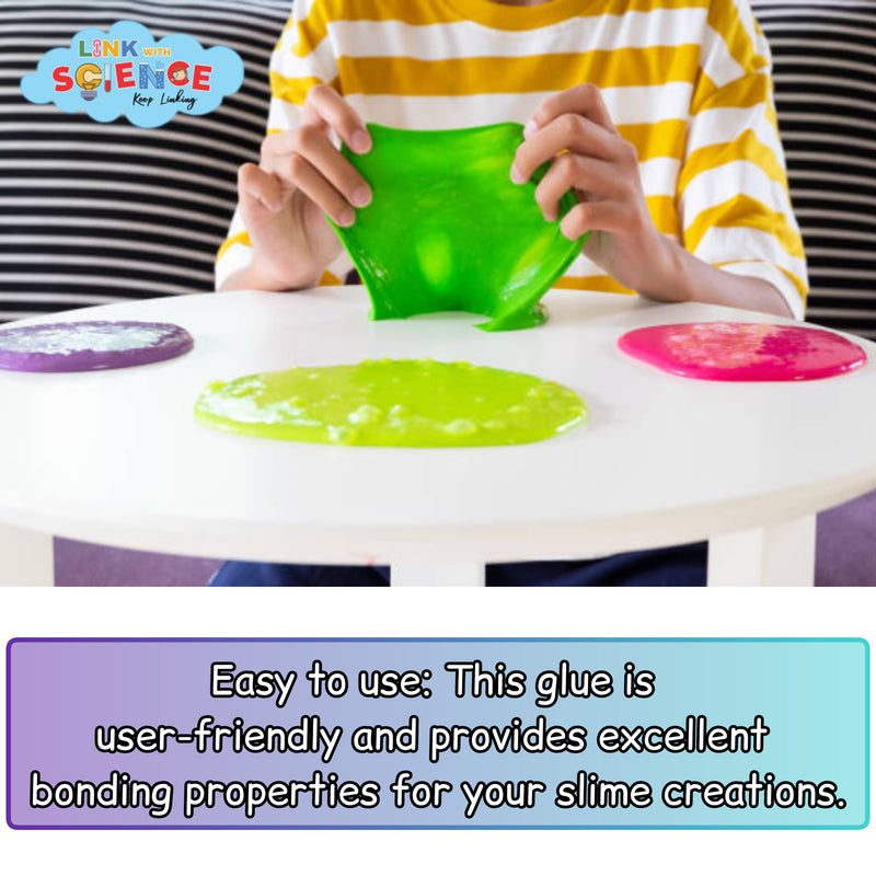 Link With Science Premium PVA Slime and Craft glue | Smooth and Stretchy Slime | Non-Toxic, Washable and Child Friendly | School Glue | Perfect for Making Slime - Pack of 10 (Multicolor - 100ml Each)