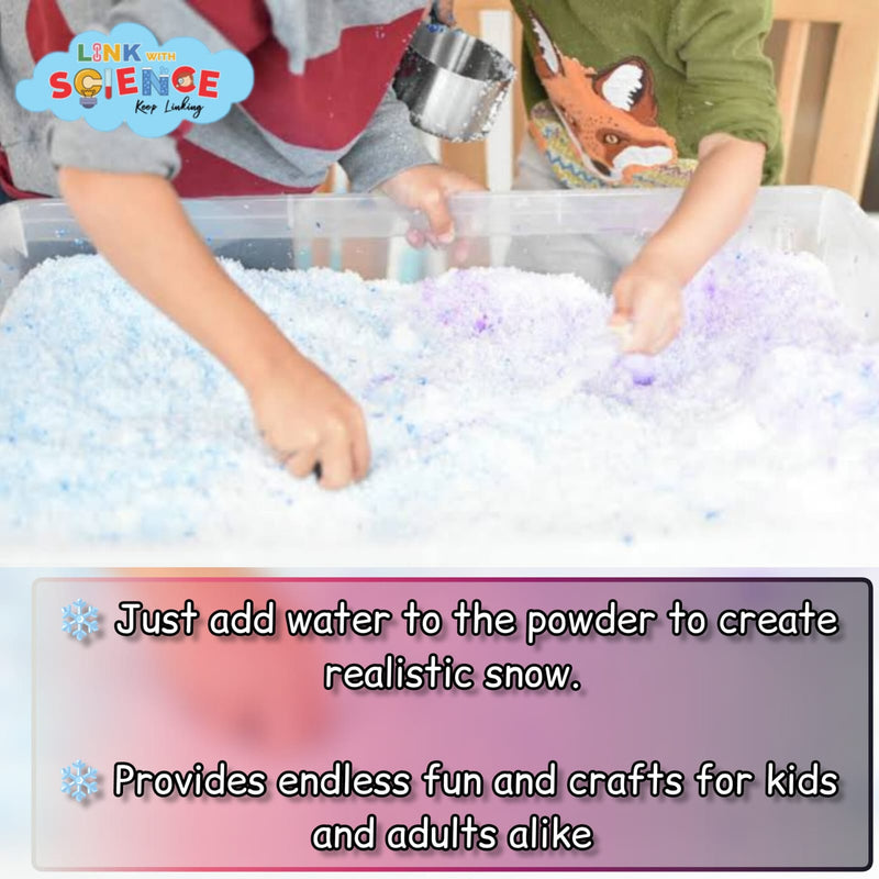 Link With Science Instant Magical Snow Powder | Perfect for Frozen theme party decorations, sensory toys, Summer, Christmas science activities, Science theme parties, Cloud slime, Fun and Crafts. (50gm)