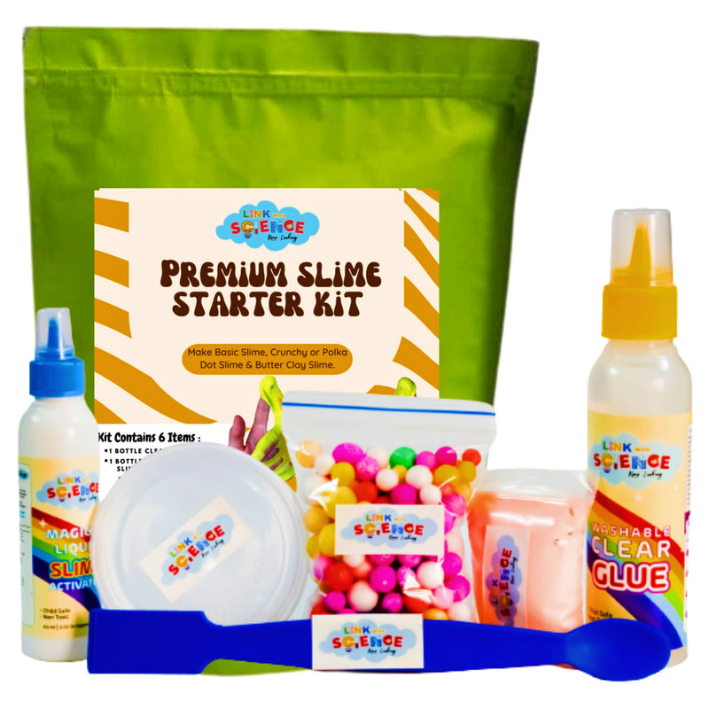 Link With Science Premium Slime Starter kit | DIY Homemade Slime Making KIT | Putty Toy Kit for Girls Boys Kids | Perfect for making Basic Slime, Crunchy or Polka Dot Slime and Butter Clay Slime. (Clear)