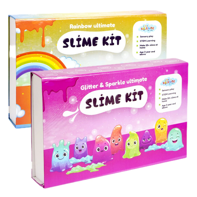 Link With Science 77 Pieces Ultimate Slime Making Kit ( Glitter and Sparkle, and Rainbow Slime kit - Make 45+ Slime) DIY Slime Factory Kids Toys for Boys/Girls Slime Gel, Best Birthday Return Gift Ideas - Combo pack of 2