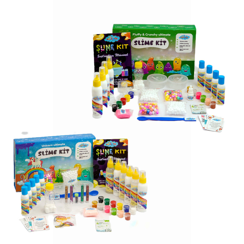 Link With Science 77 Pieces Ultimate Slime Making Kit ( Fluffy and Crunchy, Unicorn Slime Kit - Make 45+ Slime)  - Combo pack of 2