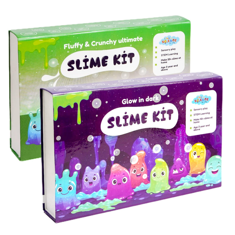 Link With Science 78 Pieces Ultimate Slime Making Kit ( Fluffy and Crunchy, Glow-In-Dark Slime Kit - Make 45+ Slime) - Combo pack of 2