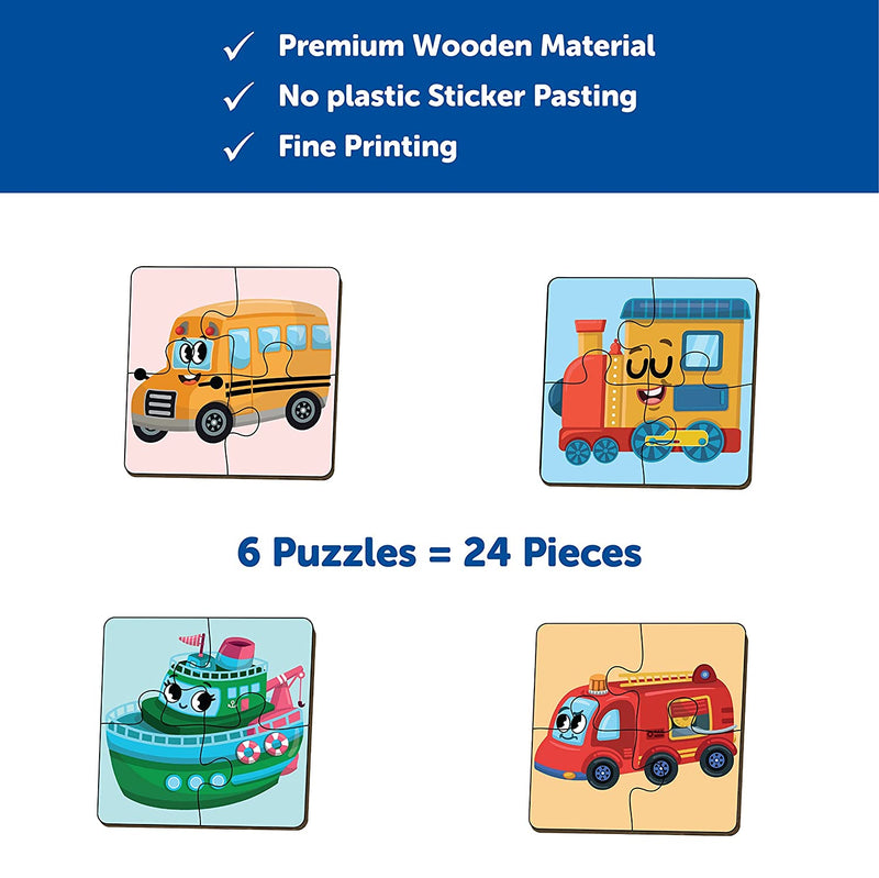 Mini Leaves 4 Piece Transport Vehicles Wooden Puzzle for Kids - Set of 6