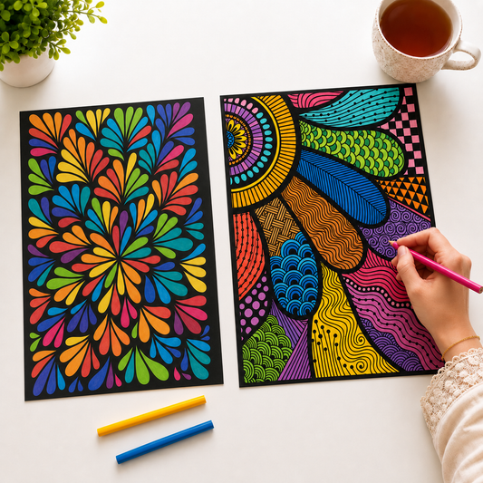 10 Poster Ultimate Zentangle Coloring Combo | Premium Art Sheets with Coloring Pens | Perfect for Gifting Adults, Kids, Teens