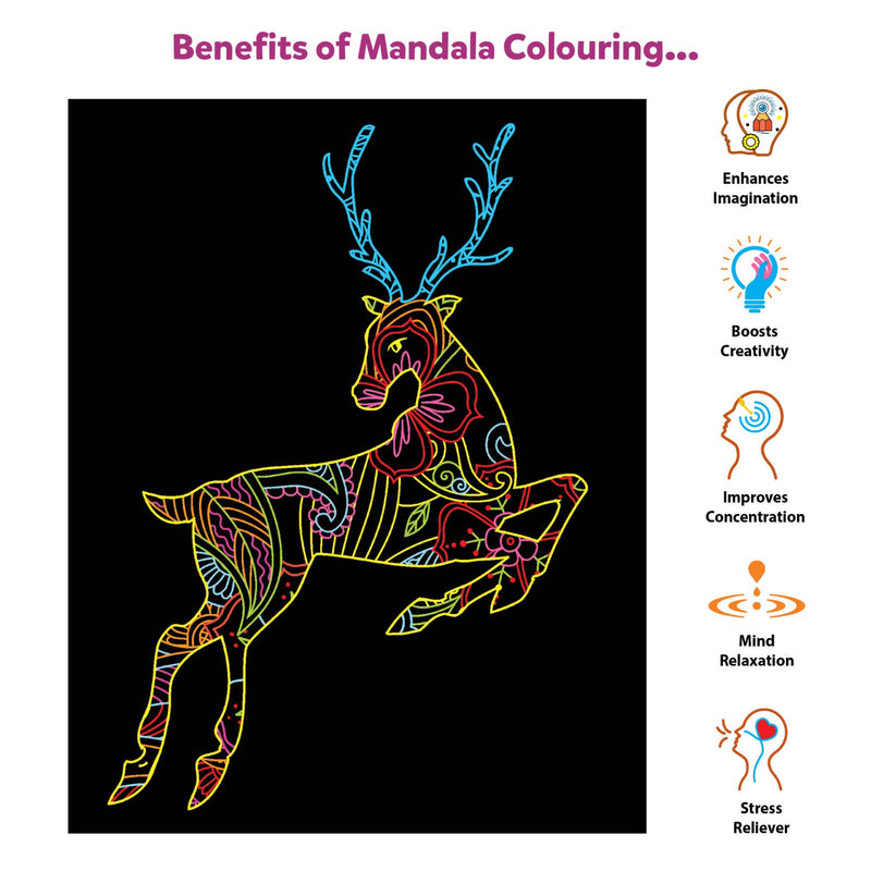 JoGenii Neon Mandala Art Colouring Kit - JoGenii Neon mandala art kit for adults and kids, DIY craft set kits for girls 6-12 12-15 adult women, pre marked paper design, painting material for beginners with colour, gifts, paint hobbies