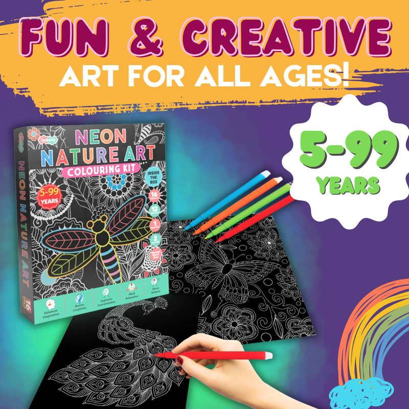 JoGenii Neon Mandala Art Colouring Kit - JoGenii Neon mandala art kit for adults and kids, DIY craft set kits for girls 6-12 12-15 adult women, pre marked paper design, painting material for beginners with colour, gifts, paint hobbies