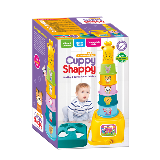 Cuppy Shappy - All in 1 Sorting Stacking Nesting Cups Shapes & Color Toy Games Montessori Activity Early Educational Blocks Puzzles for Kids Boys Girls Toddler 1-3 Years & Above